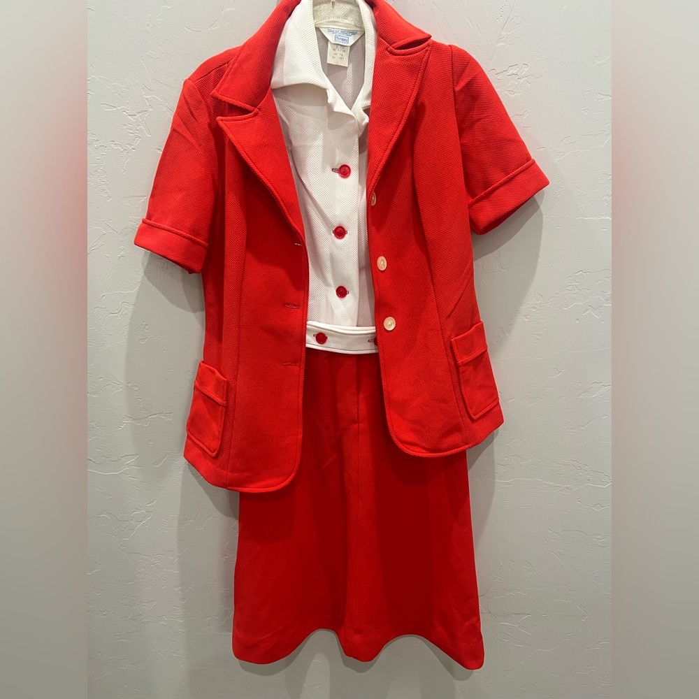 Sears Mid Mod Red And White Dress w/Matching Jacket VTG Retro Sz 12 Movie Prop
